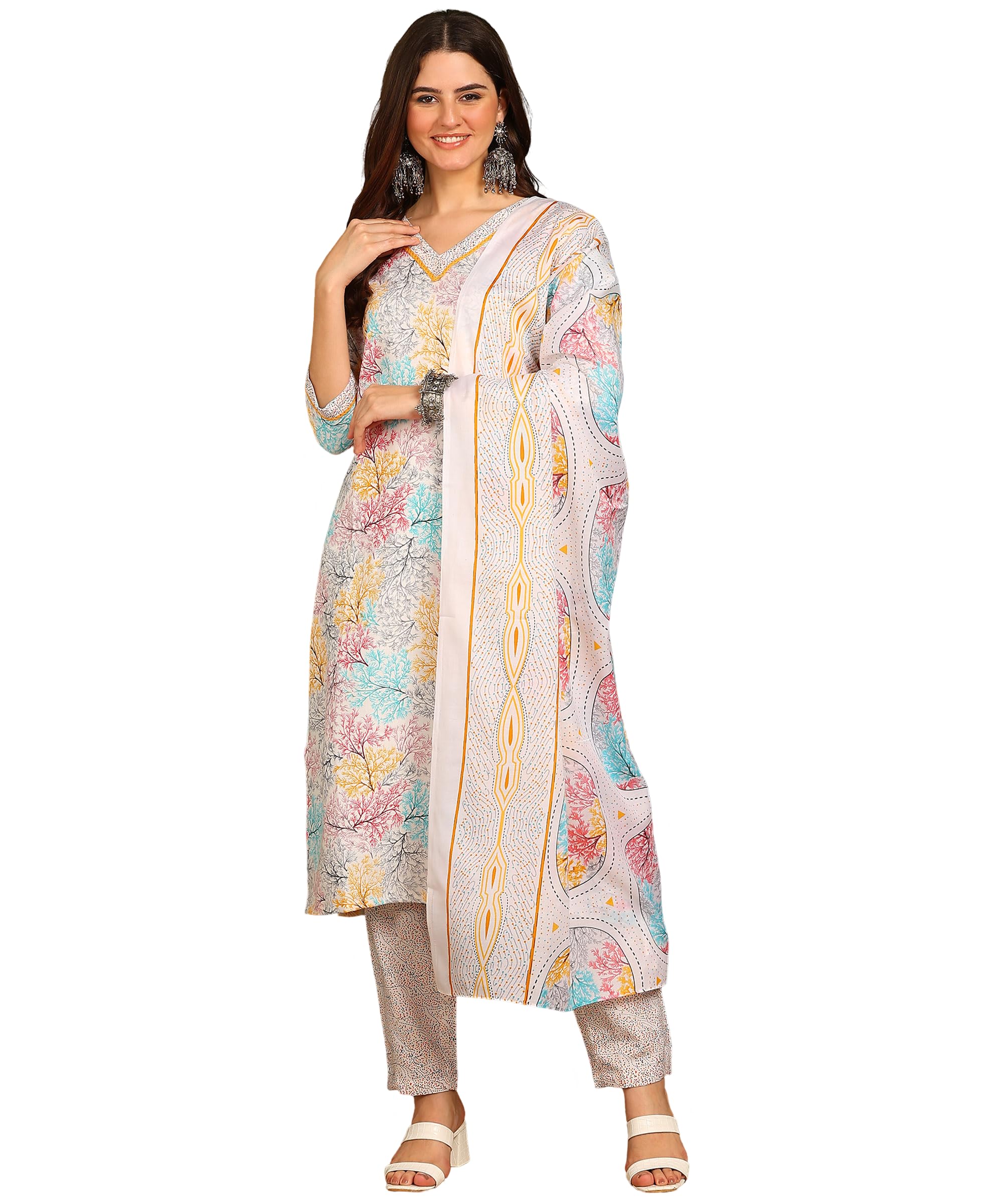 New Ethnic 4 You Women's Cotton Blend Printed Kurti-Pant-Dupatta set