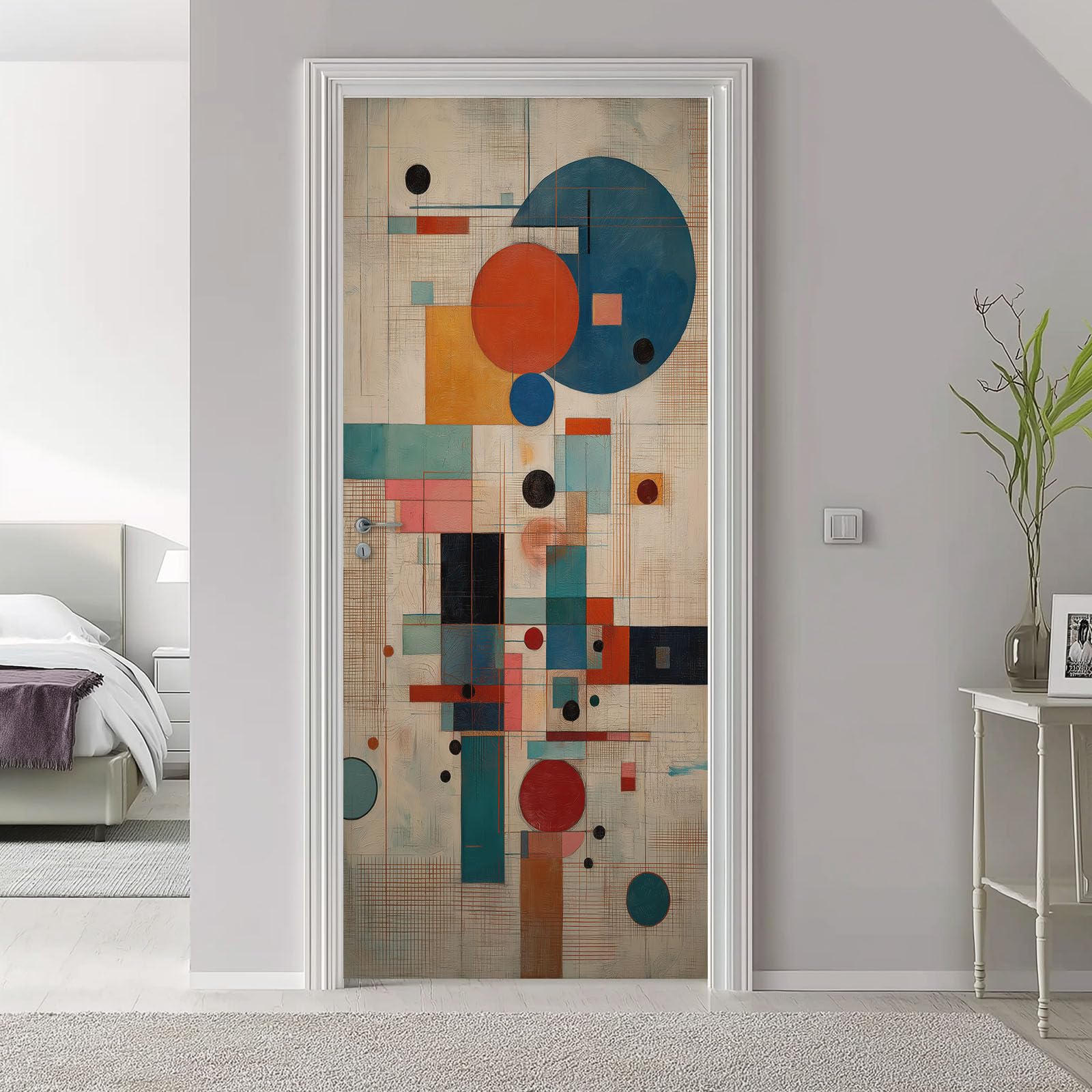 Abstracto Geométrico 3D Autoadhesivo Adhesivo para Puerta 95 x 215 cm - Vinilo Lámina para Puerta Papel Pintado Pared Cuadrado Círculo Líneas Diseño Póster Desmontable Papel Pintado Decoración para