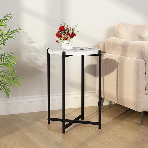 Miniatura 8 de Hooseng Juego de 3 mesas auxiliares y mesas auxiliares, moderno juego de mesa de sala de estar con marco de metal para apartamento, hogar, oficina,