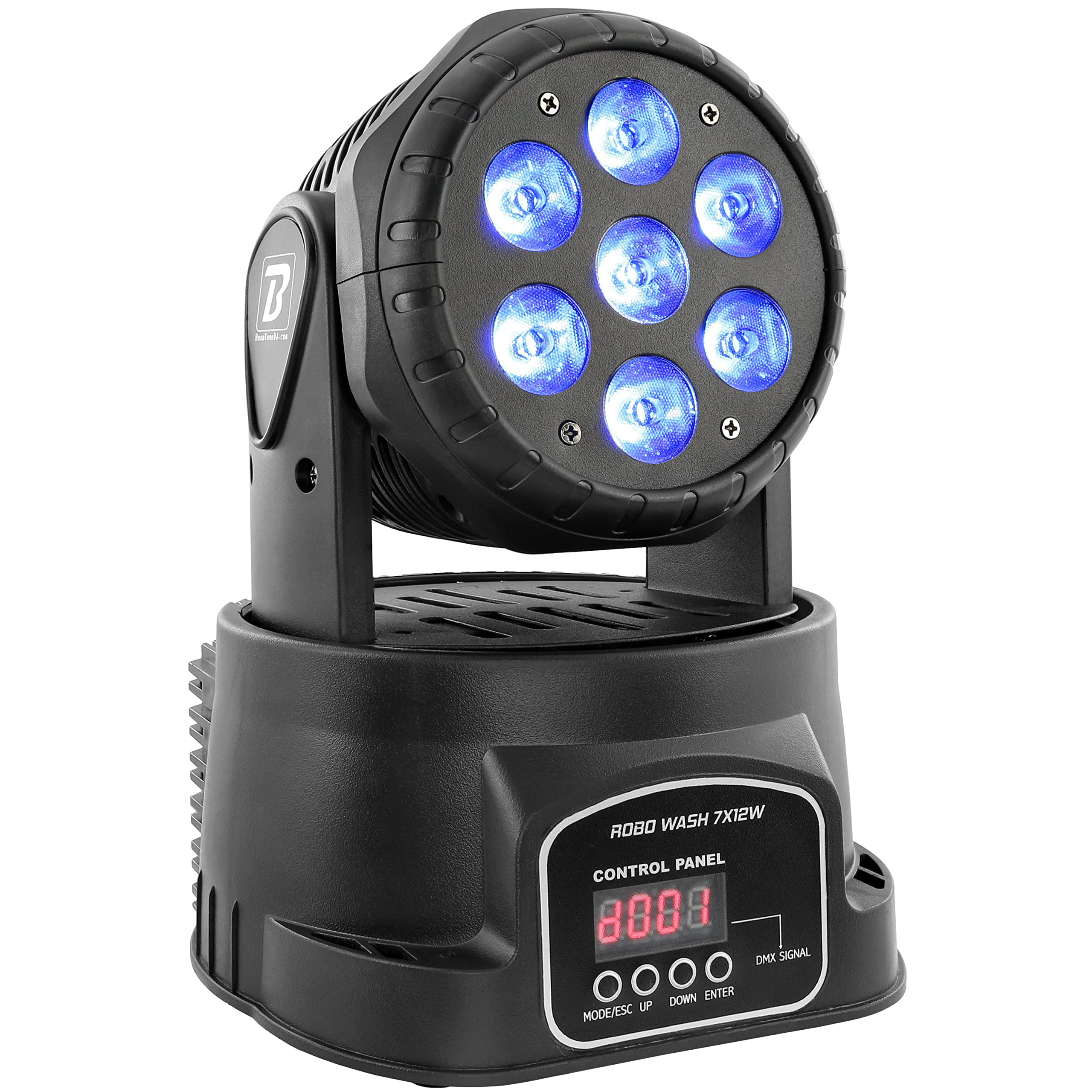BoomTone DJ ROBO WASH 7X12W LED RGBW Bühnenlicht 4in1 Dimmer, Stroboskop, Moving Head Spots, Motorisierte Lyra, automatische Programme, Musikerkennung, DMX, Master/Slave