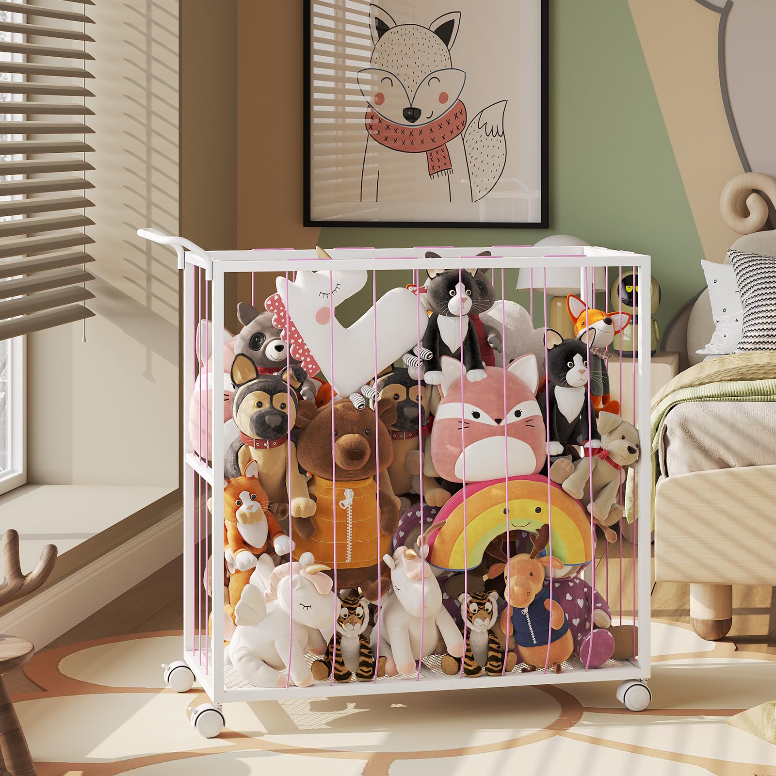 BBLIKE Porta Peluche Giocattolo con Ruote - Zoo Contenitore Giochi Bambini per Orsacchiotti, Scatola Organizer Giochi Bambini, Baule per Animali di Peluche e Palle (Rosa)