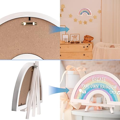 Miniatura 6 de Hipbaby Tablero de letras de fieltro tablero de letras arcoíris con letras emojis caballete de madera y bolsa de transporte tablero de letras de