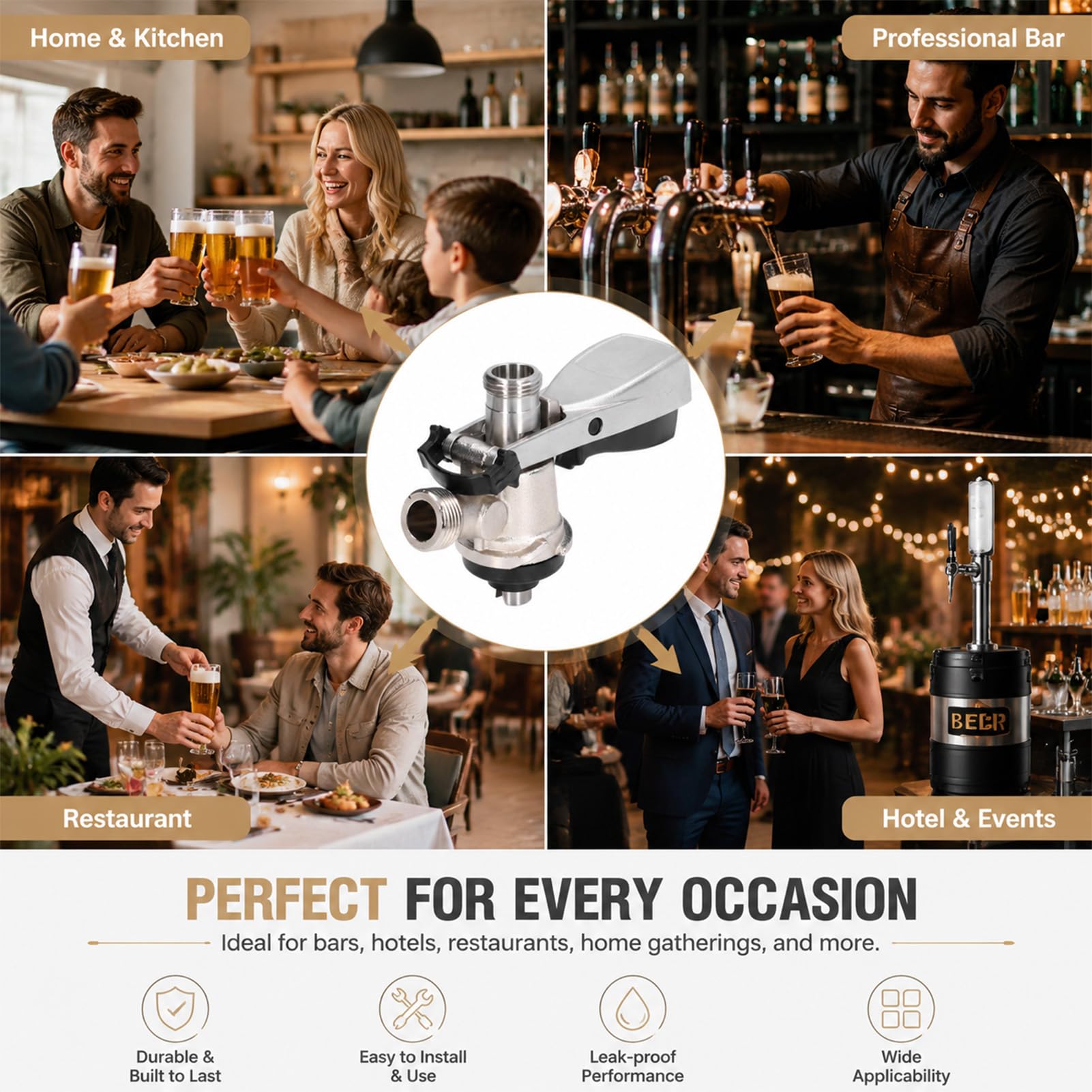 Kegverschluss Zapfkopf, G5/8 Gewinde Keg Flachkeg Typ S Bierausgang Edelstahl Fassverteiler Brauen Fassbier Fasshähne Bierzapfhahn für Bars Restaurants Heimbrauen