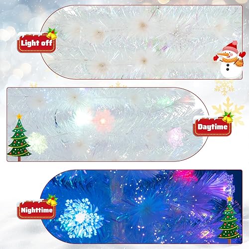 Miniatura 35 de Goplus Árbol de Navidad artificial de fibra óptica preiluminado, con luces LED multicolor y copos de nieve (6 pies)