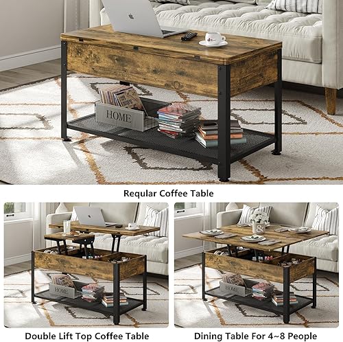 Miniatura 6 de Mesa auxiliar con tapa elevable, mesa auxiliar multifunción 3 en 1 con compartimento oculto, mesa de centro se convierte en mesa de comedor para