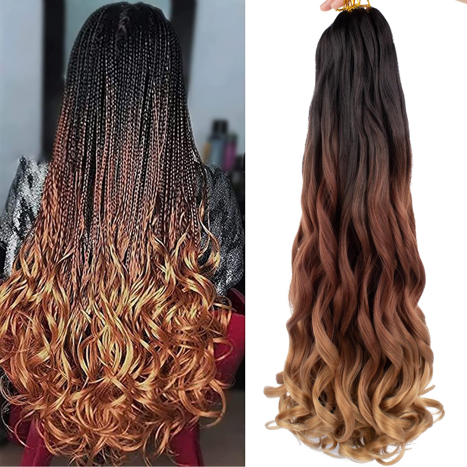 Mscat 30 Inch 8 Packs Pre Stretched French Curly Braiding Hair Loose Wave Bouncy Hair Extensions 1B3027#, 30 Inch (Pack of 8)