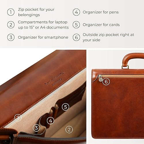 Miniatura 5 de Time Resistance Leather Briefcase - Italian Handmade Leather Laptop Bag - Handbag for Men - Professional Computer Case