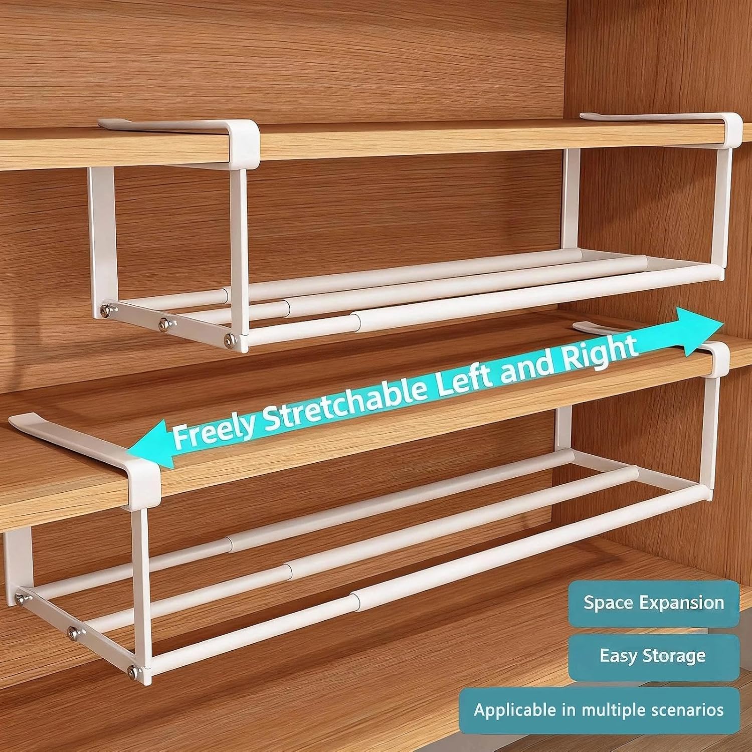 Cabinet Telescopic Shelf, Expandable Shoe Rack, Multifunction Closet Organizers and Storage for Kitchen, Bathroom, or Bedroom, No Punch(White)