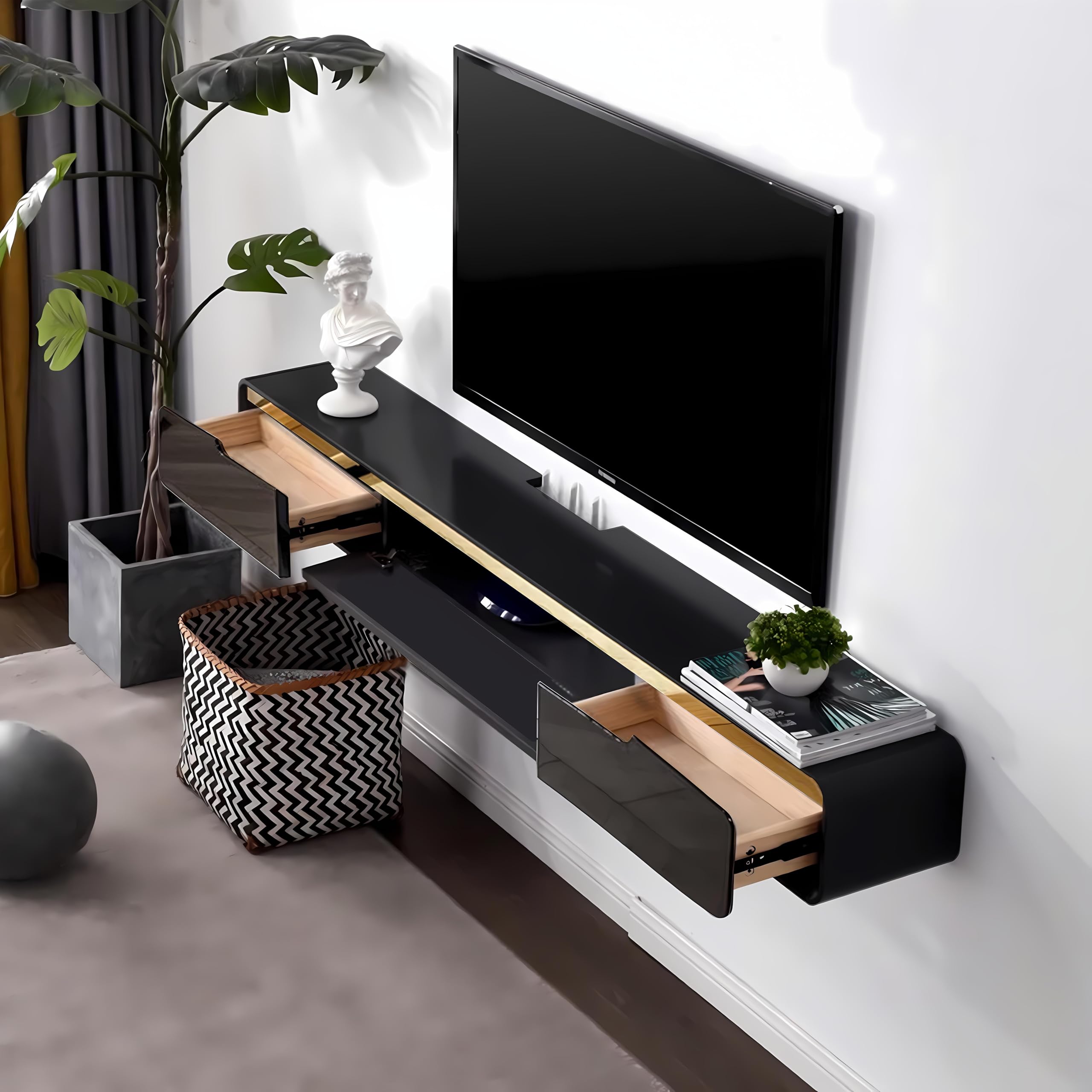 Mobile tv Sospeso legno massiccio moderno Mobile TV a Parete soggiorno- Console Multimediale Con 2 Cassetti Mobiletto Supporto TV Galleggiante per cameretta，Completamente assemblato (D, 140cm)
