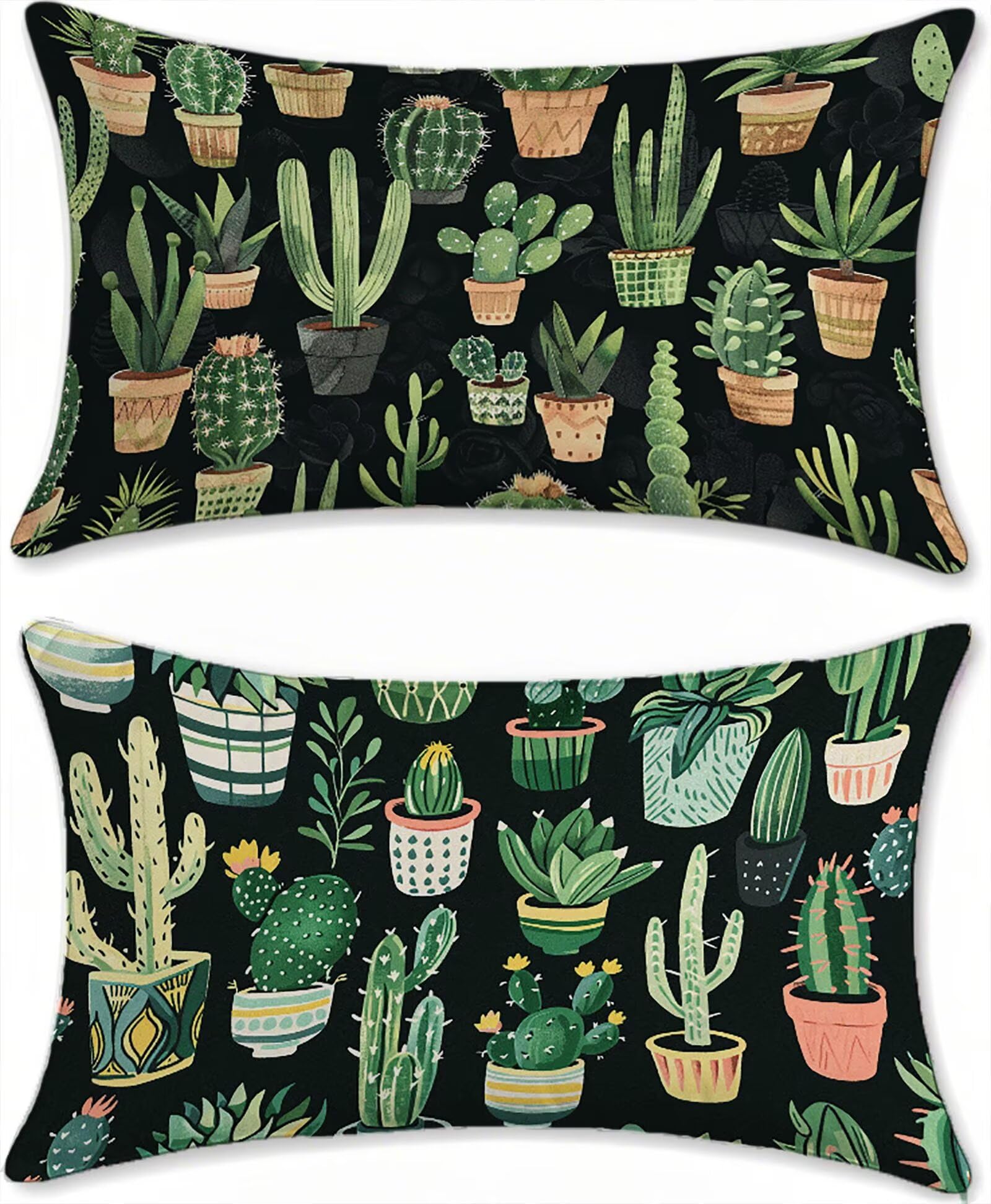 Housse coussin extérieur imperméable 60x120 cm vert cactus en lin pour jardin lot de 2