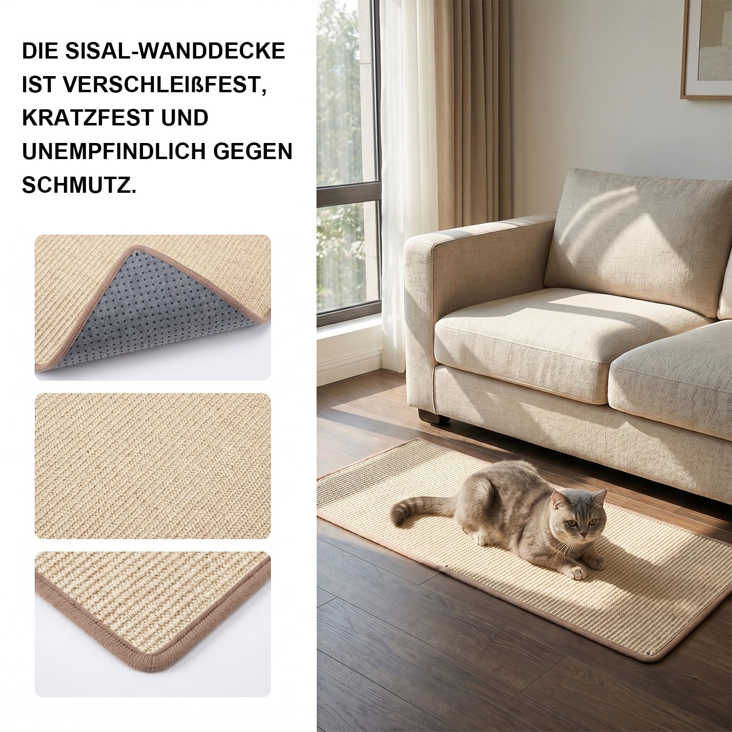 2 alfombrillas para rascar gatos, 40 x 100 cm, de sisal natural, para sofá, muebles y paredes