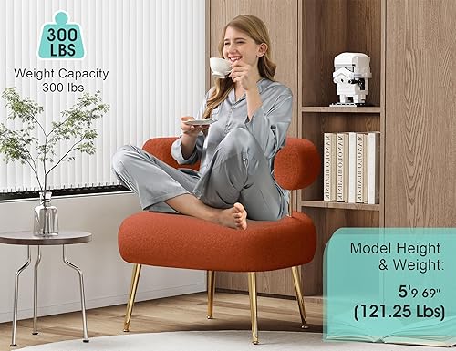 Miniatura 3 de Mid Century Sherpa Boucle - Silla decorativa redonda tapizada con brazo de barril para espacios pequeños, sofá de esquina lateral esponjosa para