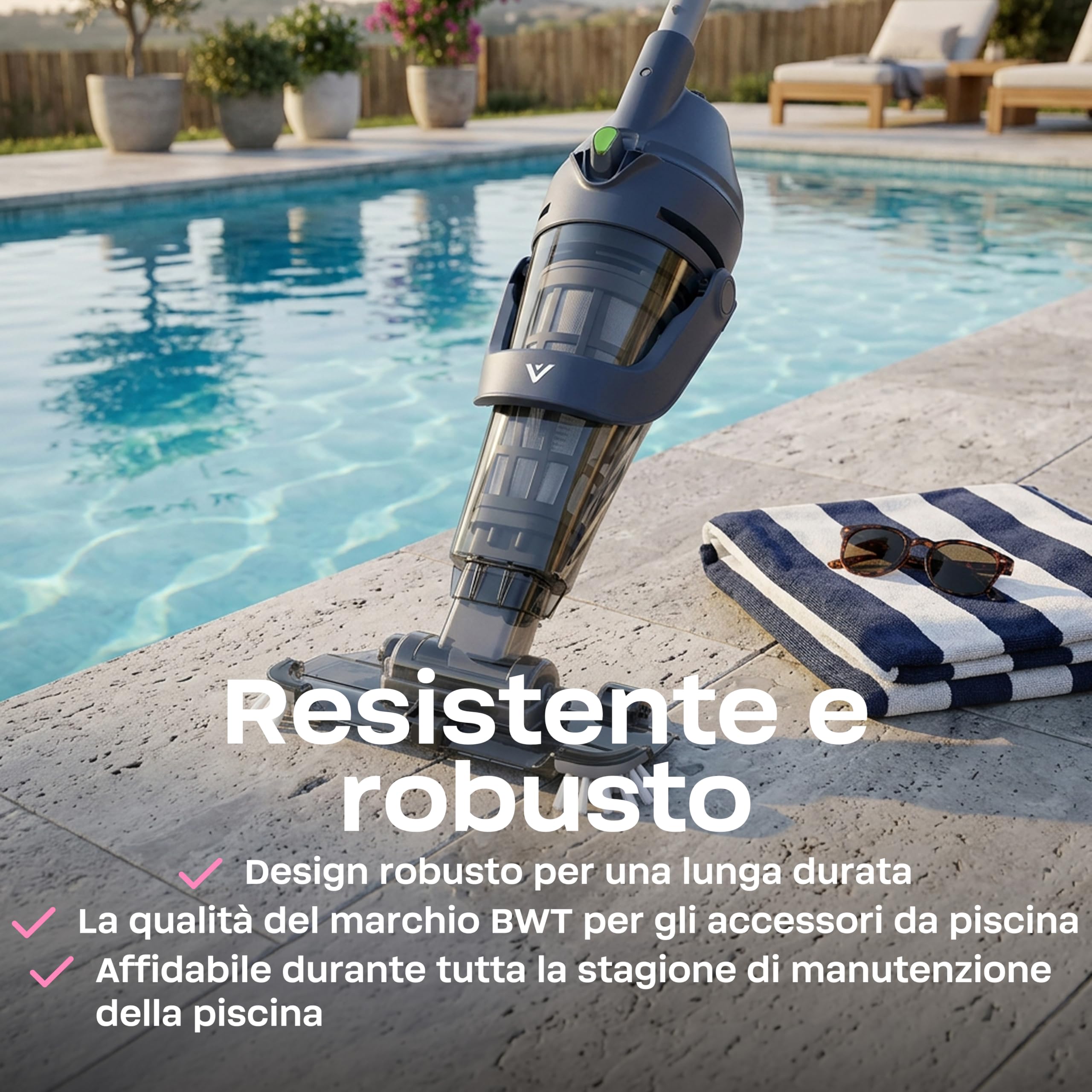 BWT Aspiratore per piscine ES50 | Pulitore a batteria senza fili | 60 min autonomia | 5200 mAh | per piscine fino a 25 m³ | Ricarica USB