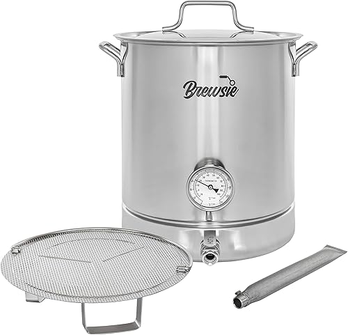 BREWSIE Hervidor de cerveza casero de acero inoxidable con doble filtración Equipa con termómetro de fondo falso y válvula de bola para preparación