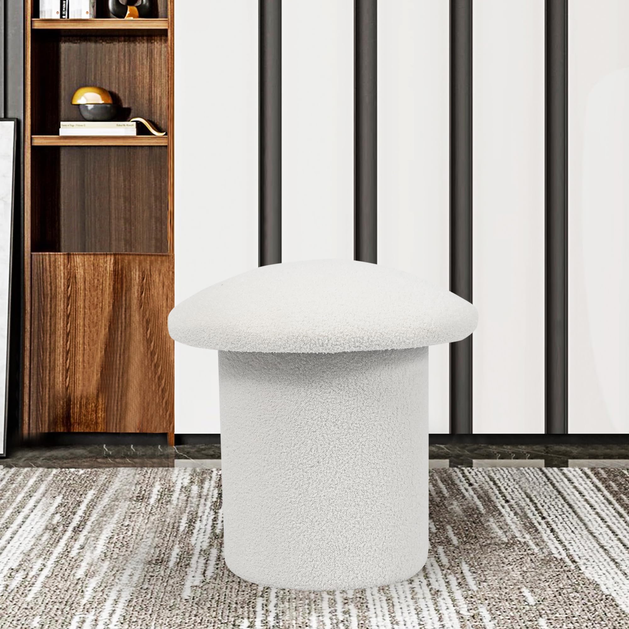 Otomana de piel sintética con forma de hongo, 17.5 x 17.5 x 18.1 pulgadas, reposapiés para sala de estar, dormitorio, color blanco 3