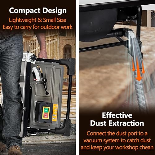 Miniatura 4 de Sierra de mesa para lugar de trabajo, motor de cobre de 8 pulgadas y 6.7 amperios, velocidad de corte de hasta 3576 RPM, hoja 24T, kit de sierra de