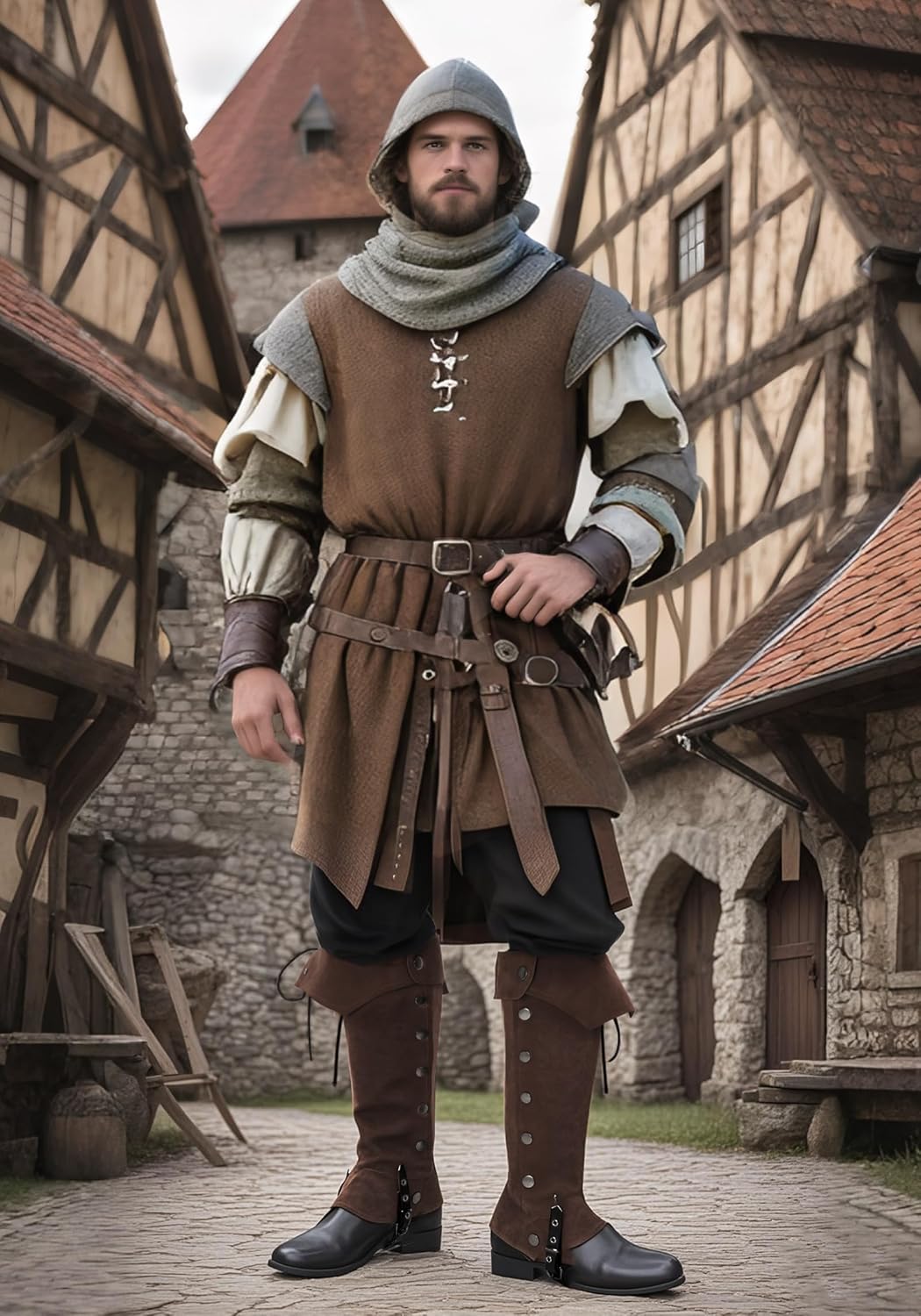 PROCOS Pirate Leg Covers Medieval Faux Leather Boot Covers Renaissance Steampunk Leg Covers (Coffee) - Image 2