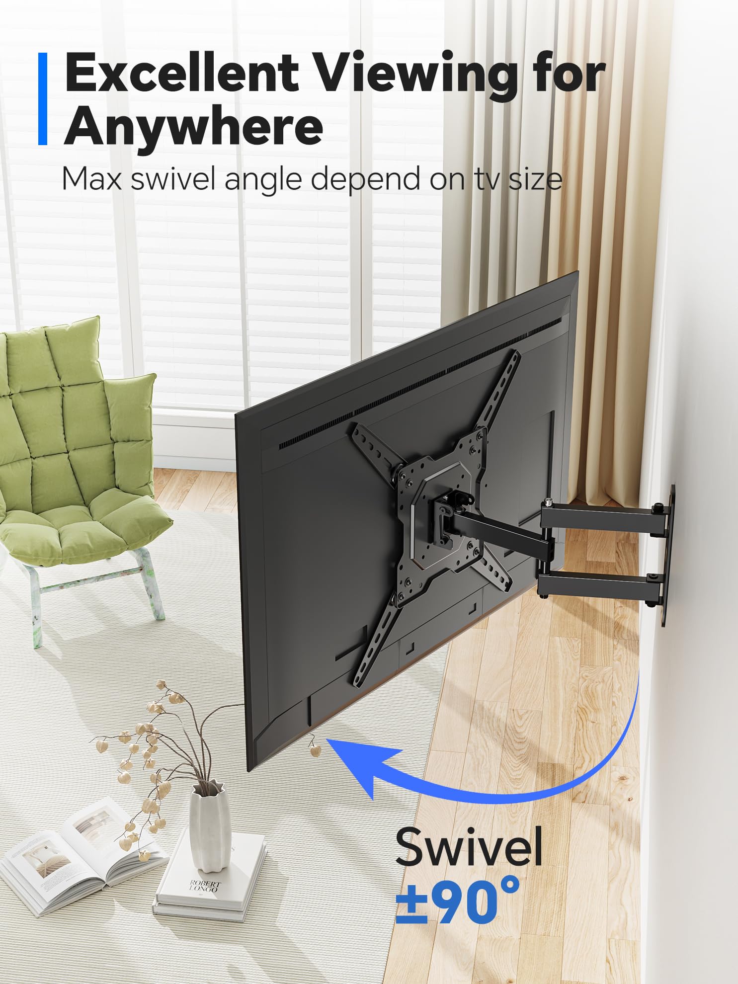 Simple Trending Supporto da parete per TV Full Motion per TV da 26" a 60" e schermi piatti, staffa girevole e inclinabile, rotazione massima VESA 400 x 400 mm fino a 34,9 kg, nero