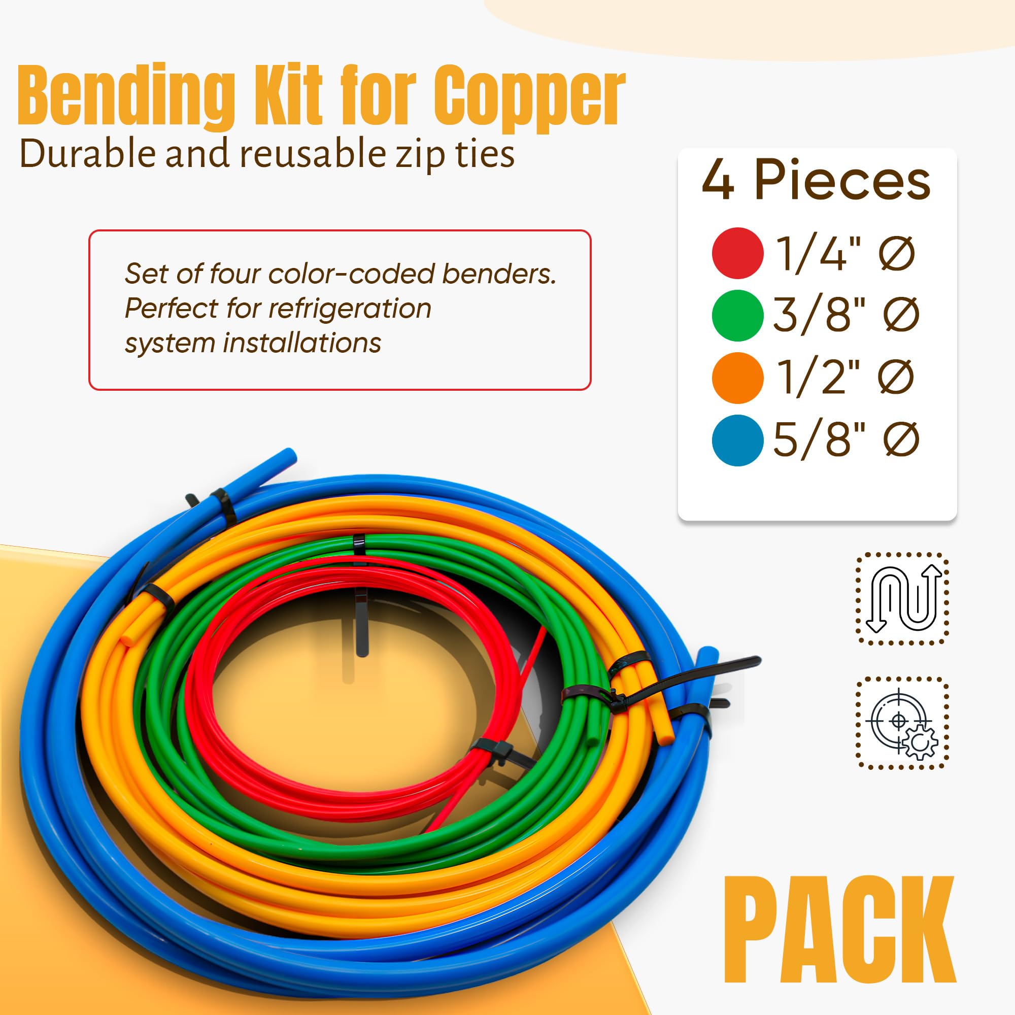 DOJA Barcelona | Kit Doblatubos | para Aire Acondicionado | 4 metros |Sondas Ø: 1/4" - 3/8" - 1/2" - 5/8" | Kit Curvatubos Frigorifico | Dobladora de Tubo Aire Acondicionado | Kit Curvadora Aislados