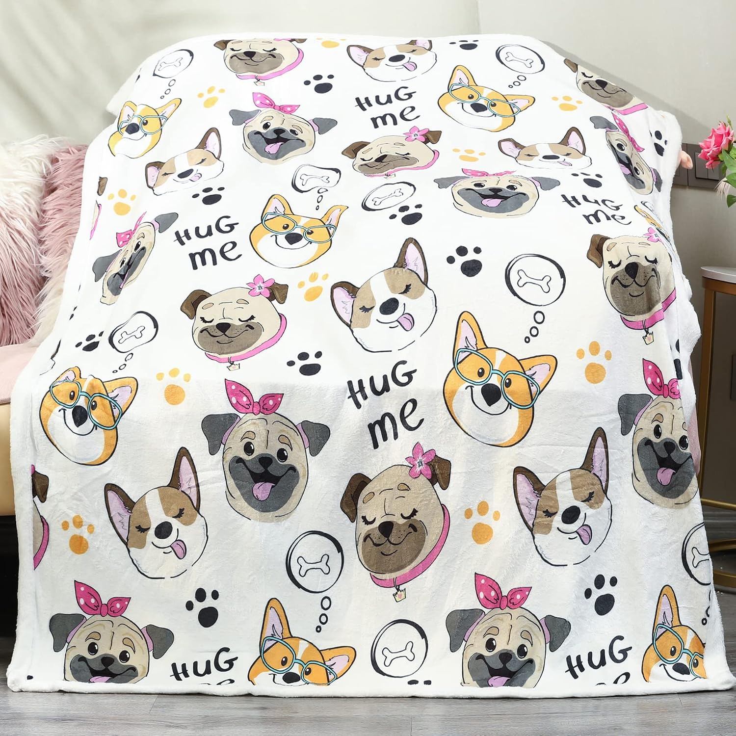 Zevrez Blanket with Dogs on It, Super Cute Kids Throw Blanket with Dogs Pattern Pet Dog Blanket for Kids Dog Lovers Couch Bed (Cute Dog, 48"x60")
