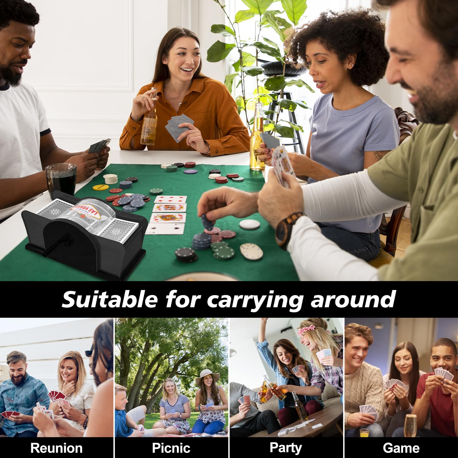 Mescolatori di carte, Mescolatore Carte da Gioco Manuale per 1-2 Mazzi, Distributore Carte da Gioco Manuale, Mischia Carte Manuale, per Poker, Uno, Blackjack, Skip-Bo, Phase 10, Texas Hold'em - Nero