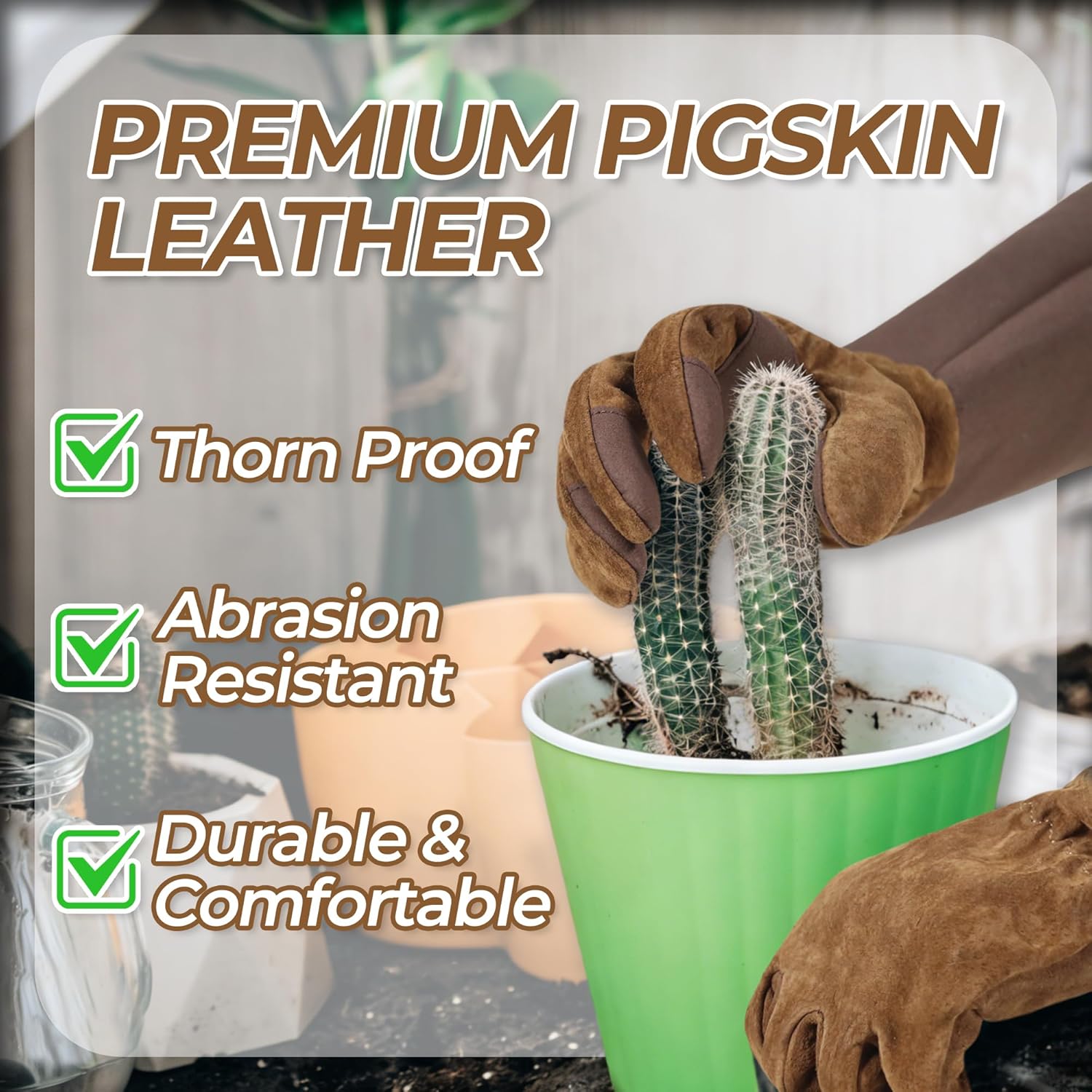 HLDD HANDLANDY Long Gardening Gloves for Women Men - Leather Rose Pruning Gloves Thorn Proof - Breathable Working Glove