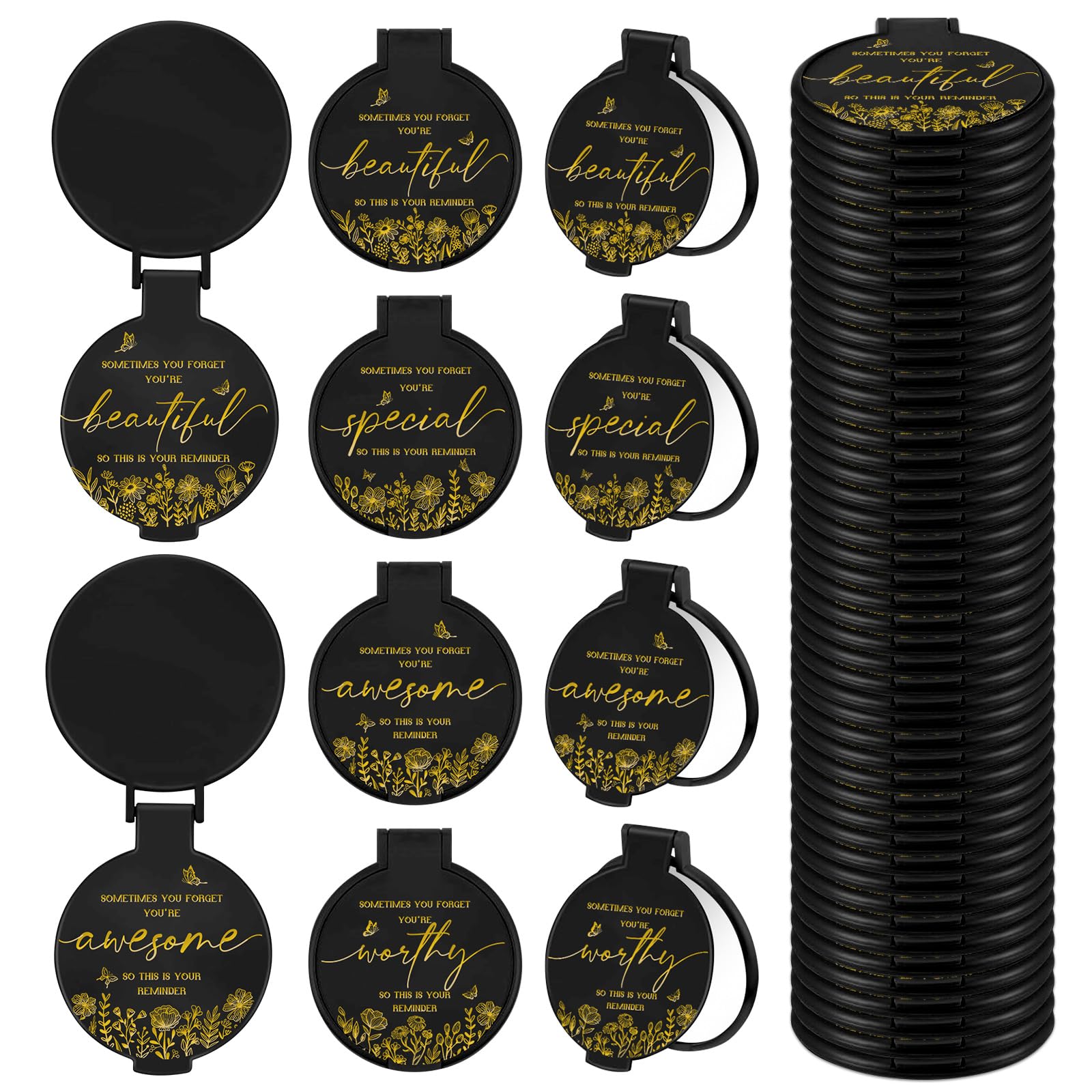 100 piezas de espejo compacto inspirador a granel pequeño espejo de bolsillo redondo portátil plegable espejo de maquillaje mini espejo compacto regalos para mujeres, compañeros de trabajo