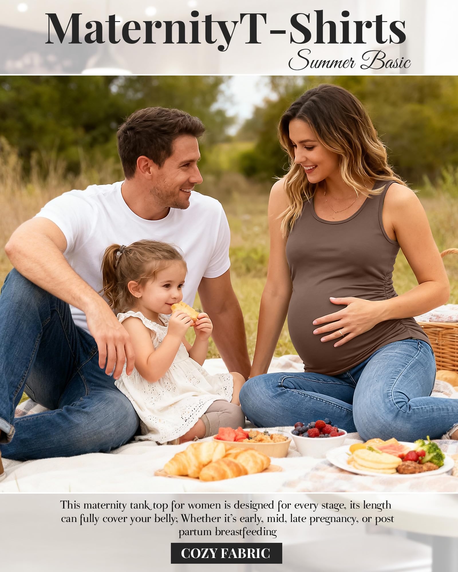 Ficerd Set da 4 Canotte Premaman Donna Senza Maniche con Arricciatura Laterale Girocollo Casual Estive Basic