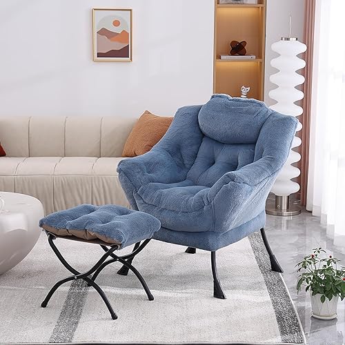 Miniatura 8 de Silla Lazy con otomana plegable, sillón moderno con reposabrazos y un bolsillo lateral y reposapiés plegable, silla de lectura de ocio para sala de