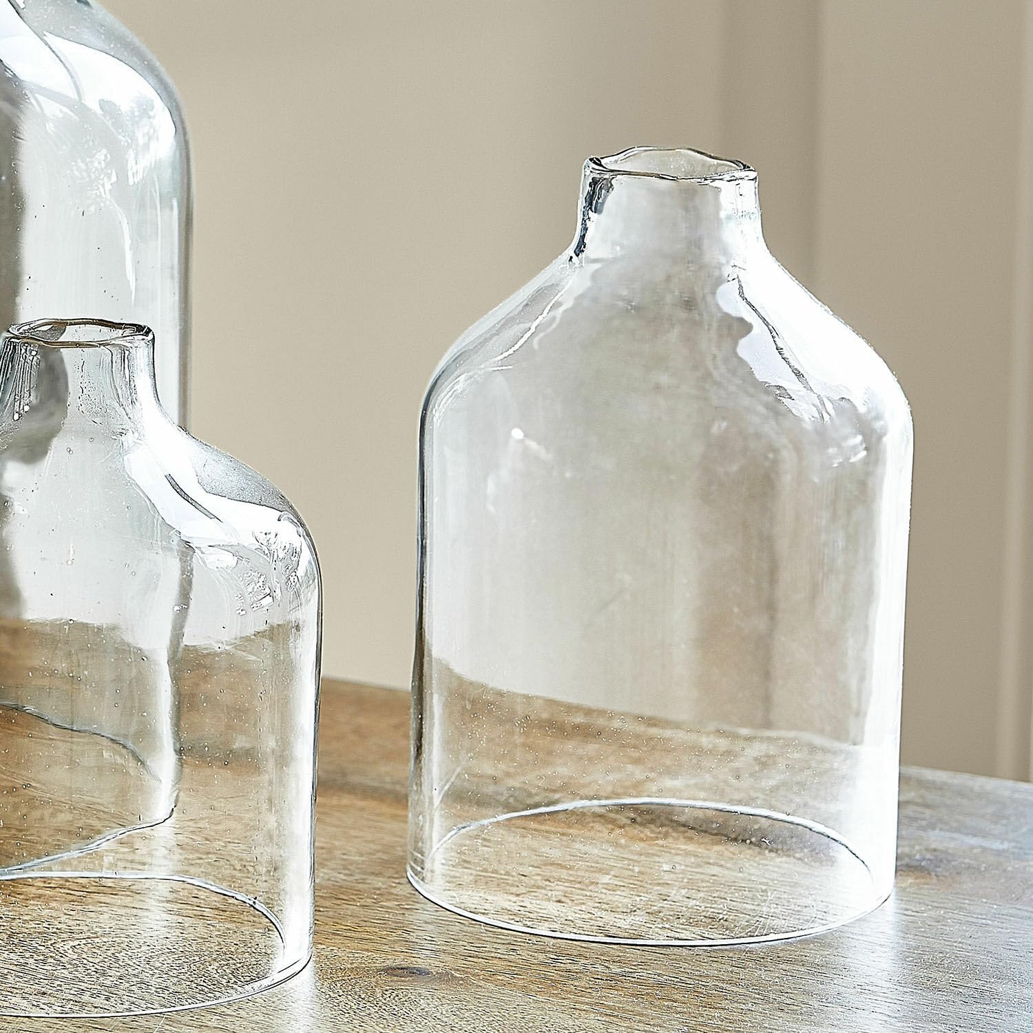 Loberon Windlicht 3er Set Xalvent - DREI Größen - Mundgeblasen - Offene Unterseite - Schützt Kerzen und Deko - Wohnaccessoires - Glas, klar