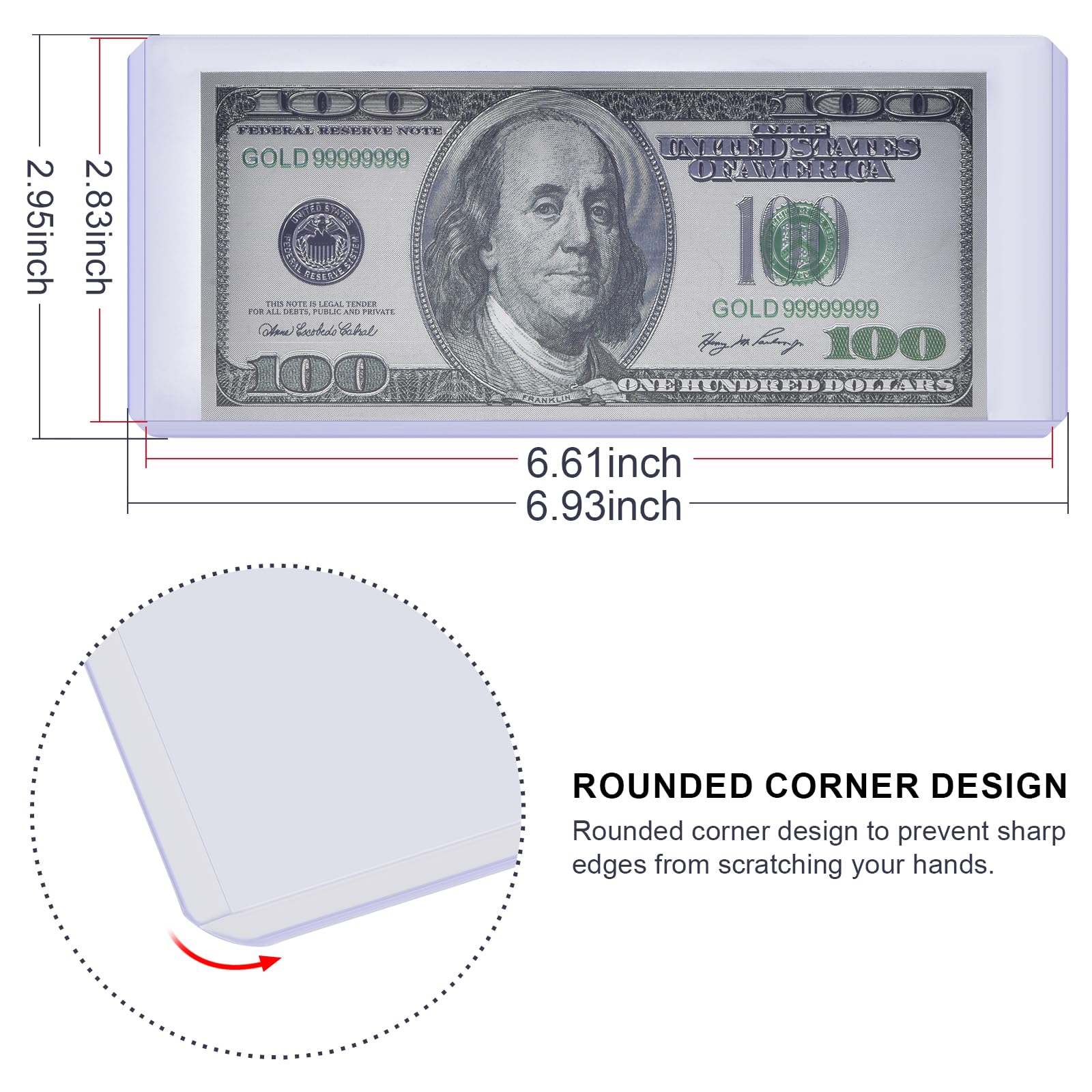 20PCS Dollar Bill Sleeves Currency Money Holder Hard Coin Protectors Coin Collection Supplies Top-Load Cash Envelope for Regular Bills, Stamp, Banknotes Display Storage Organizer Case