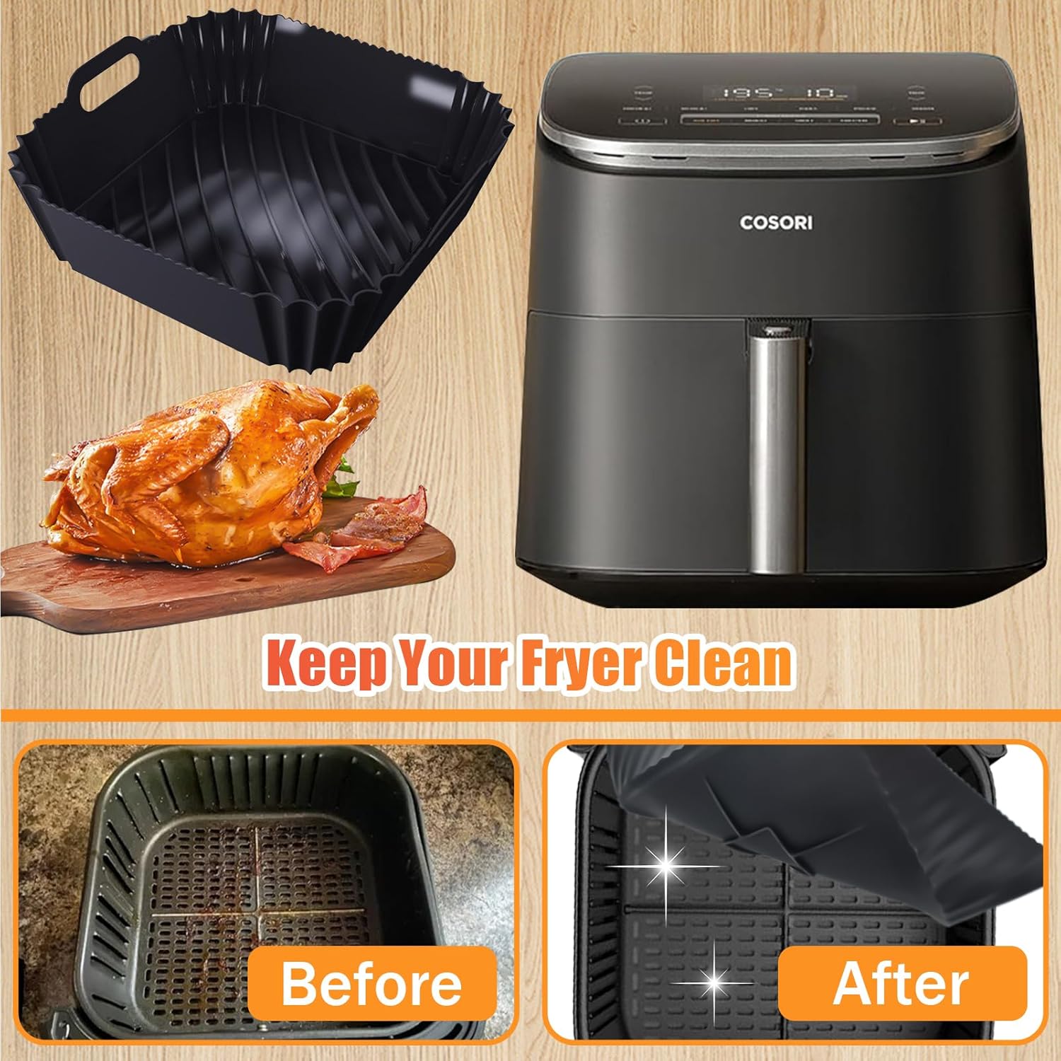 Silicone Air Fryer Liner Accessories for COSORI TurboBlaze 6Qt Air Fryer 9-in-1, Compact & Large 6-Qt, Fast Turbo Modes, Dishwasher Safe Airfryer Accessories Silicone Liners for CAF-DC601 - Image 5