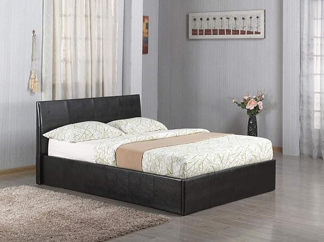 Modernique Ottoman Gas Lift Up 4ft6 Double Faux Leather Storage Bed in Black