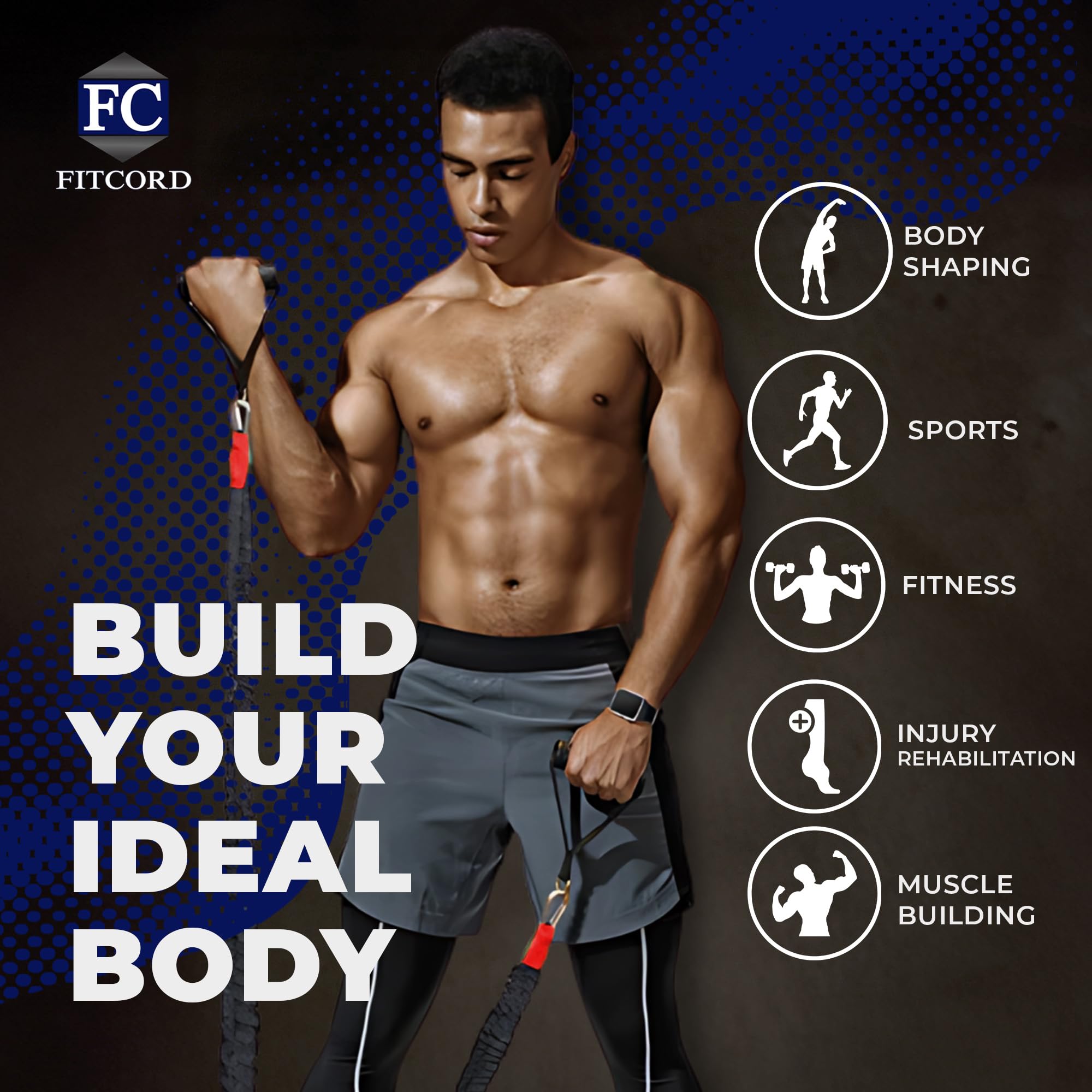 FITCORD Body Sculpting Band 2-Pack con maniglie imbottite e cerniera porta ancoraggio – Starter Home Gym Equipment Set – ideale per allenamento di forza e stretching per uomini e donne fitness – 5,4