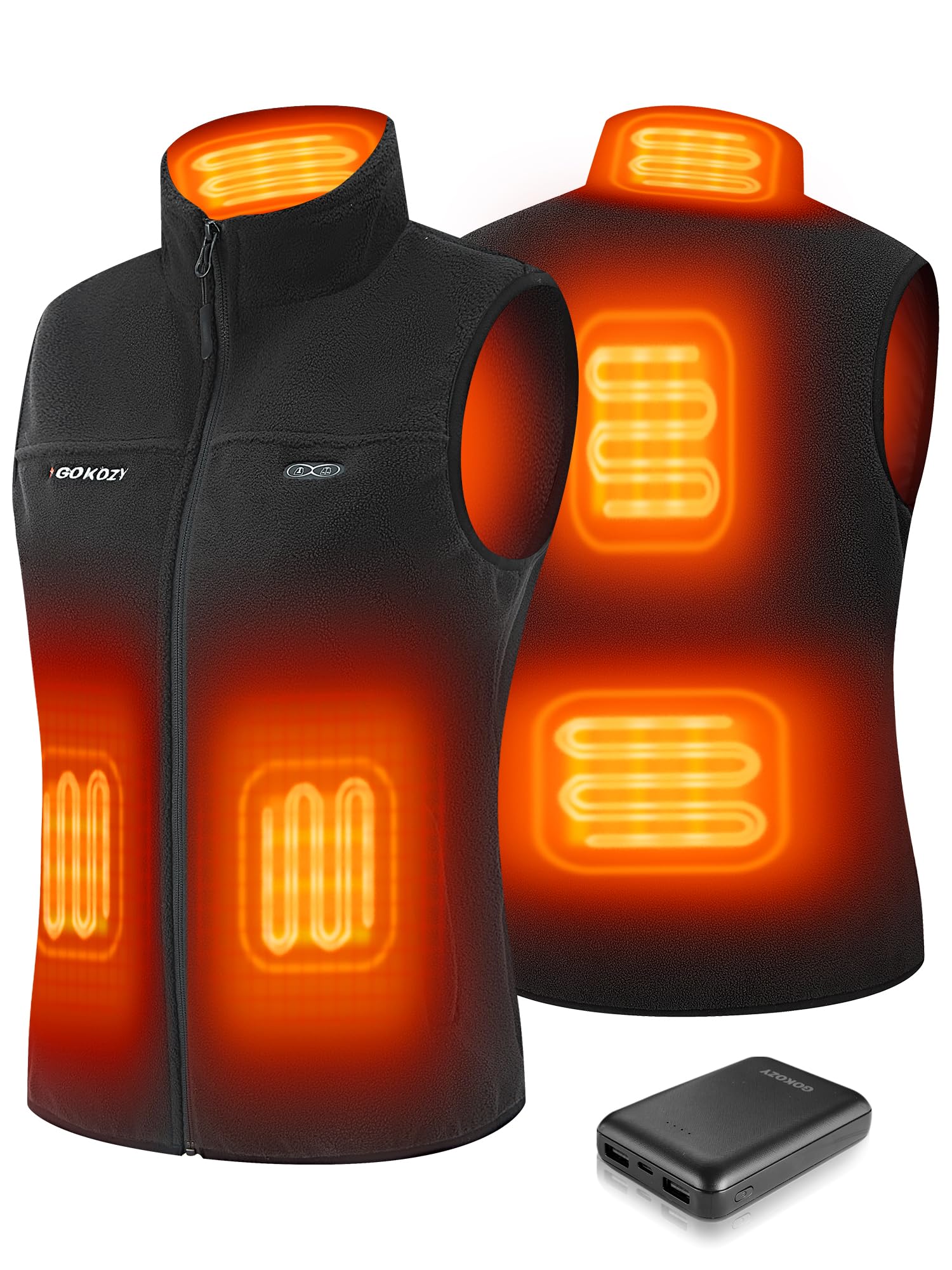 Gokozy Gilet Chauffant Femme Polaire avec Batterie,Polaire Veste Chauffante Femme,Doudoune Chauffante Femme Gilet Chauffant avec 3 Températures pour Randonnée Ski Camping