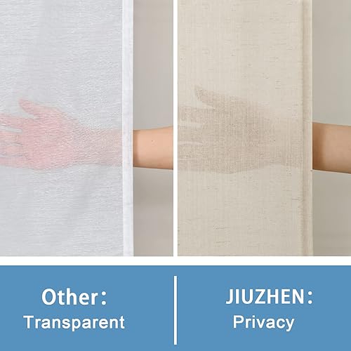 Miniatura 3 de JIUZHEN Cortinas traslúcidas de lino para tratamiento de ventanas, con bolsillo para barra, filtrado de luz, cortinas semitransparentes texturizadas