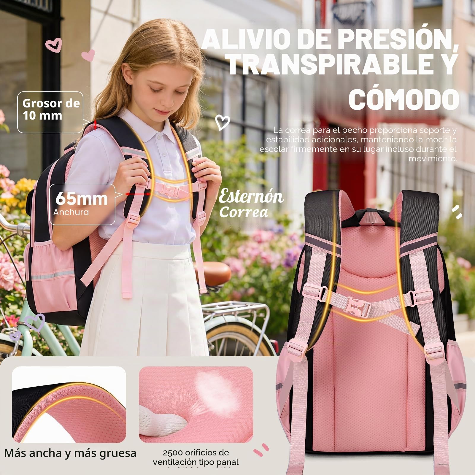 Amythe Mochila Escolar Niña, Mochilas Escolares Primaria Transpirable