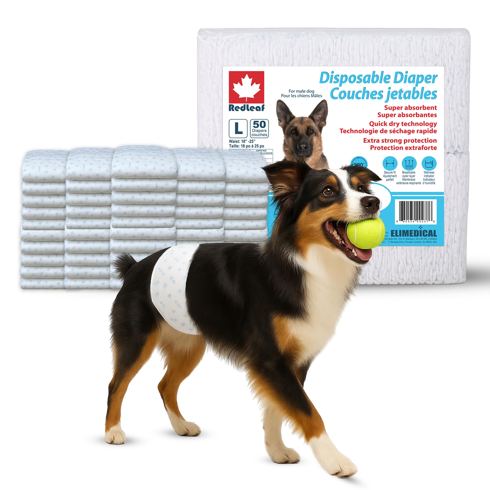 Couches jetables pour chien mâle grand Redleaf super absorbantes lot de 50