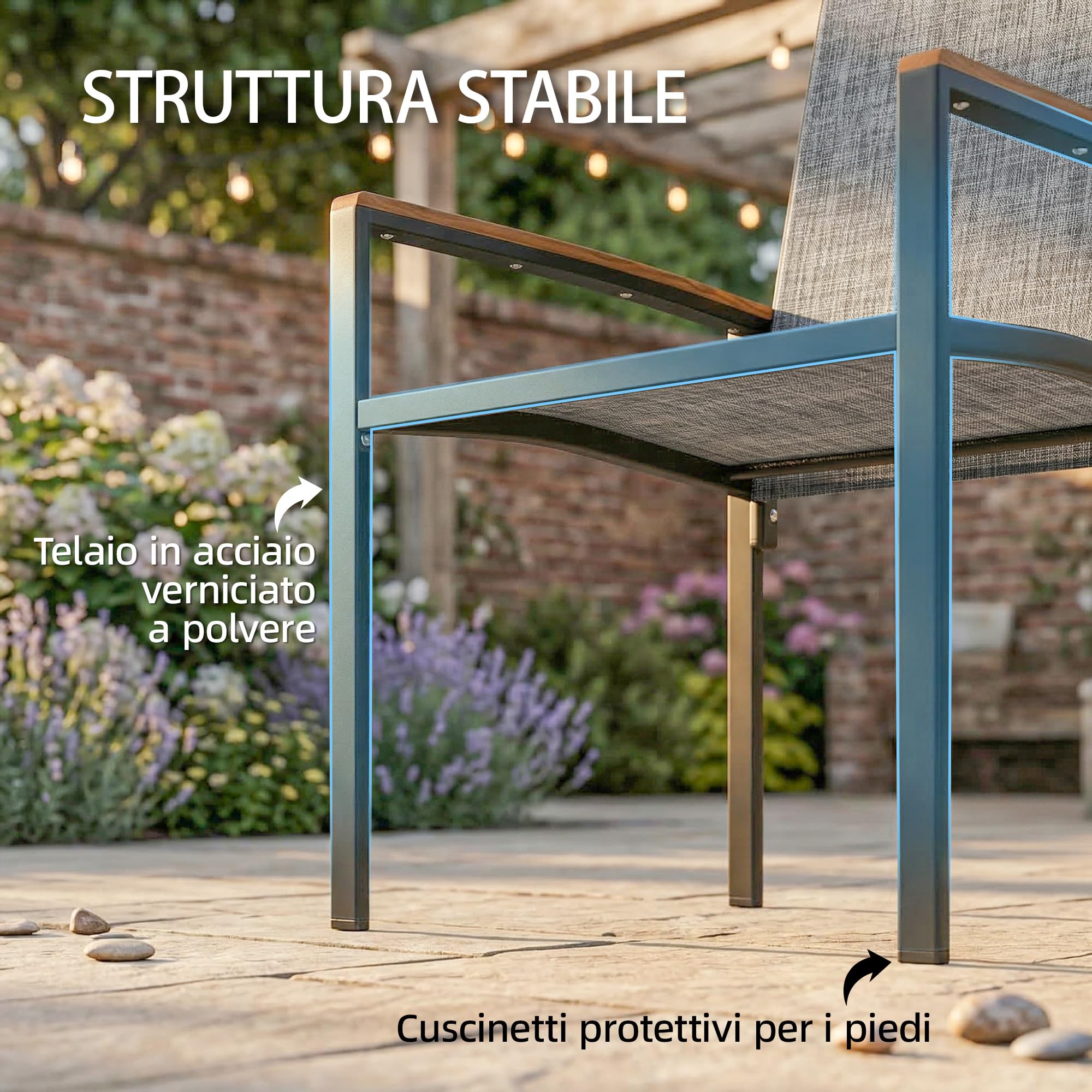 Outsunny Set da Bistrò da 3 Pezzi, Set da Giardino con 2 Sedie Texteline, Tavolo con Piano Metallo, Braccioli Decorativi, Set di Mobili da Giardino in Acciaio, per Patio Balcone Terrazzo, Grigio Misto