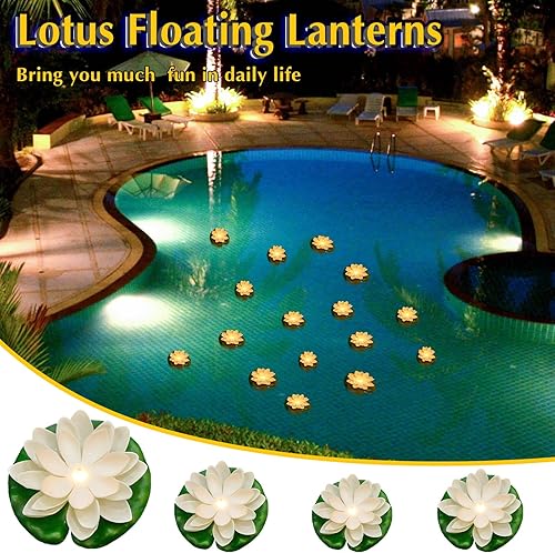 Miniatura 10 de Paquete de 9 luces flotantes para piscina, farol de flor de loto, de espuma artificial, luces LED realistas para piscina, farol de piscina,