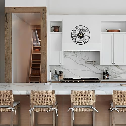 Miniatura 5 de Reloj de pared de cocina con diseño de taza de café, arte decorativo de pared de hierro para cocina, oficina y sala de estar