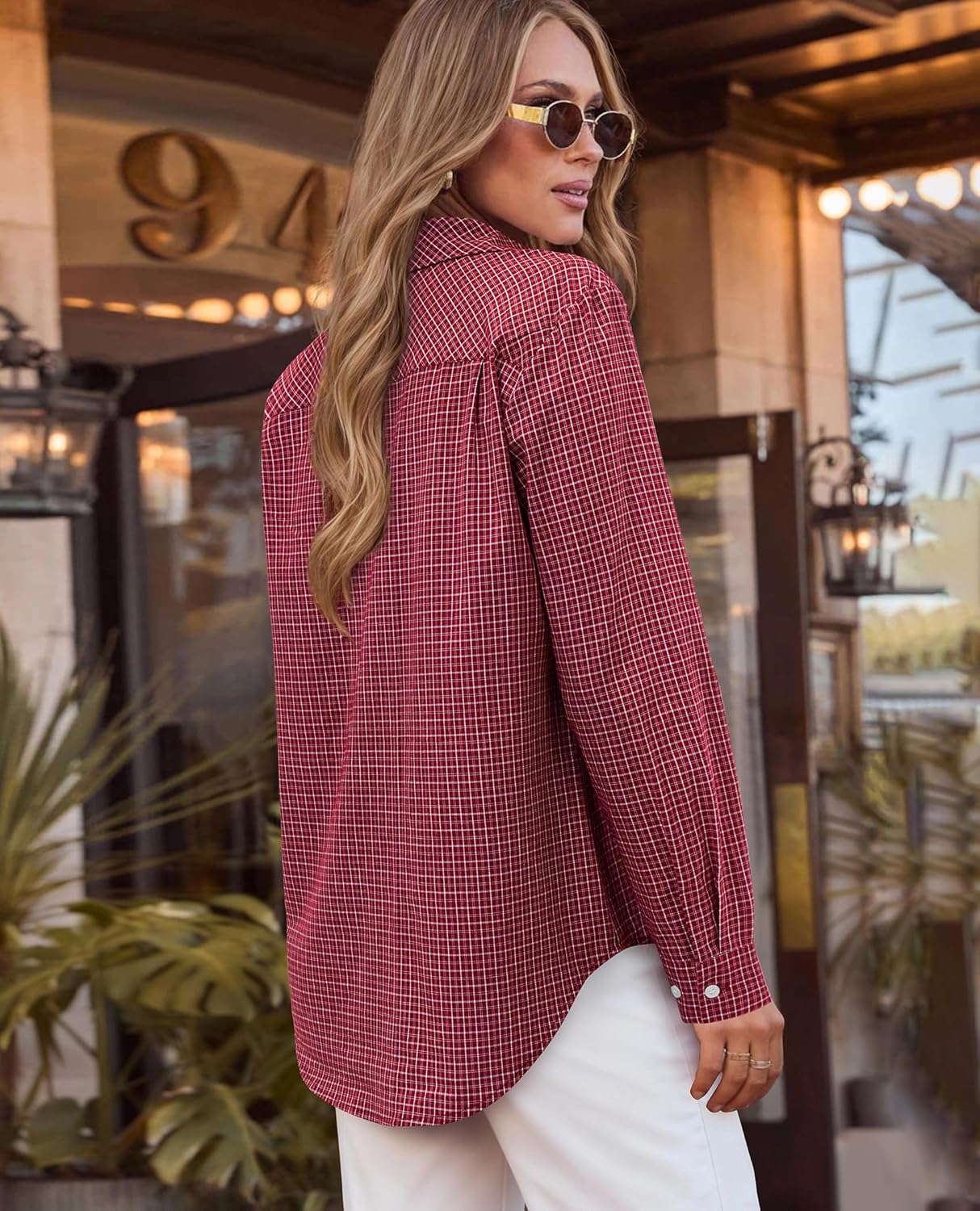 siliteelon Womens Plaid Shirts Gingham Top Button Down Long Sleeve Dress Shirts Cotton Casual Work Blouse - Image 2