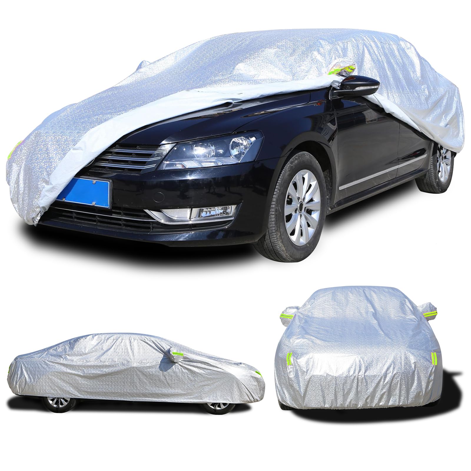 universale Autoschutzhülle, Auto Abdeckplane Wasserdicht Autoabdeckung, 480 x 180 x 150 cm, universal, für draußen, Wasserdicht Anti-Staub UV Anti-Wind Schnee Sonne Kälte, 2.1kg, Silber