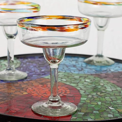 Miniatura 2 de NOVICA Vajilla artesanal hecha a mano con diseño de Margarita de cristal soplado multicolor México con texto en inglés "Confetti Path" (juego de 6)