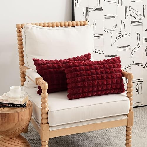 Miniatura 79 de FUTEI Juego de 2 fundas de almohada decorativas color camello de 18 x 18 pulgadas, fundas de cojín cuadradas, piel sintética de conejo esponjosa