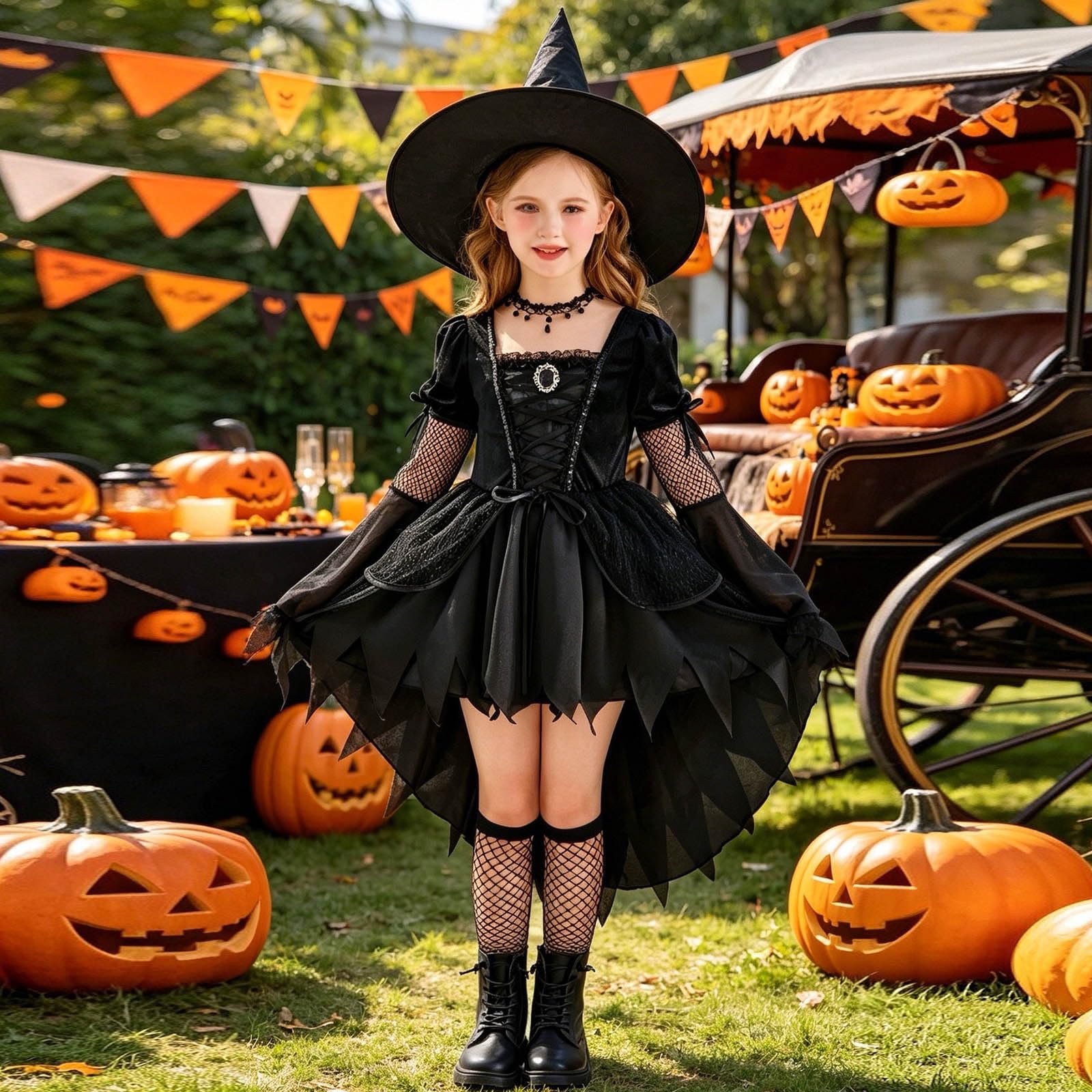 Vestito Halloween per Bambina Disfraz Cosplay Vestito da Festa Disfraz Halloween per Bambina Abito Confortevole Senza Restrizioni Completo di Vestiti da Festa per Bimbe per Festa, Cosplay, Carnevale