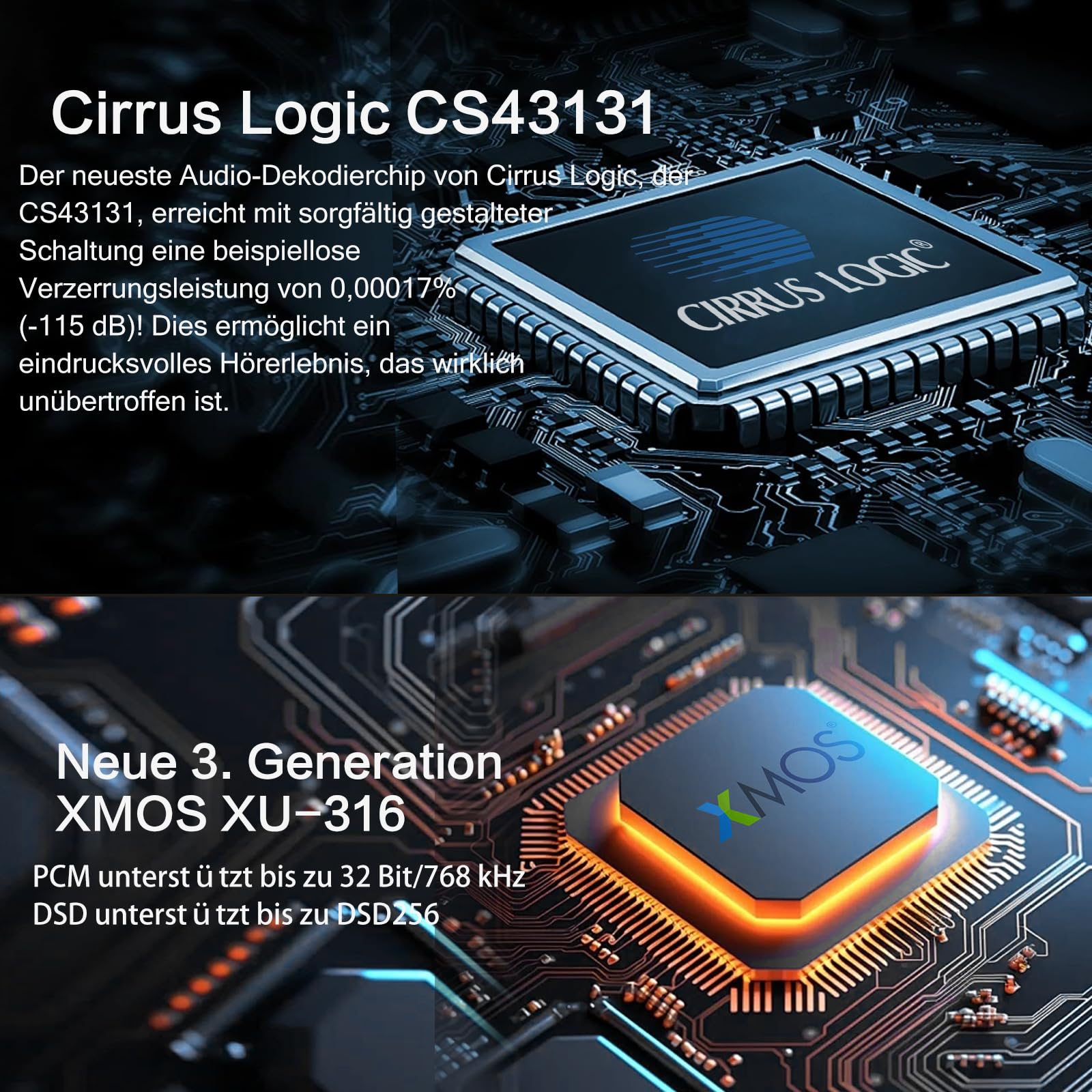 SMSL DS100 USB MQA DAC mit CS43131 Chip 6,35 mm/4,4 mm Kopfhörerverstärker | Unterstützt MQA-CD XMOS XU-316 32 Bit/768 kHz DSD256 USB/optischer/koaxialer Eingang Mini USB DAC Für Heim-Audio/PC/Telefon