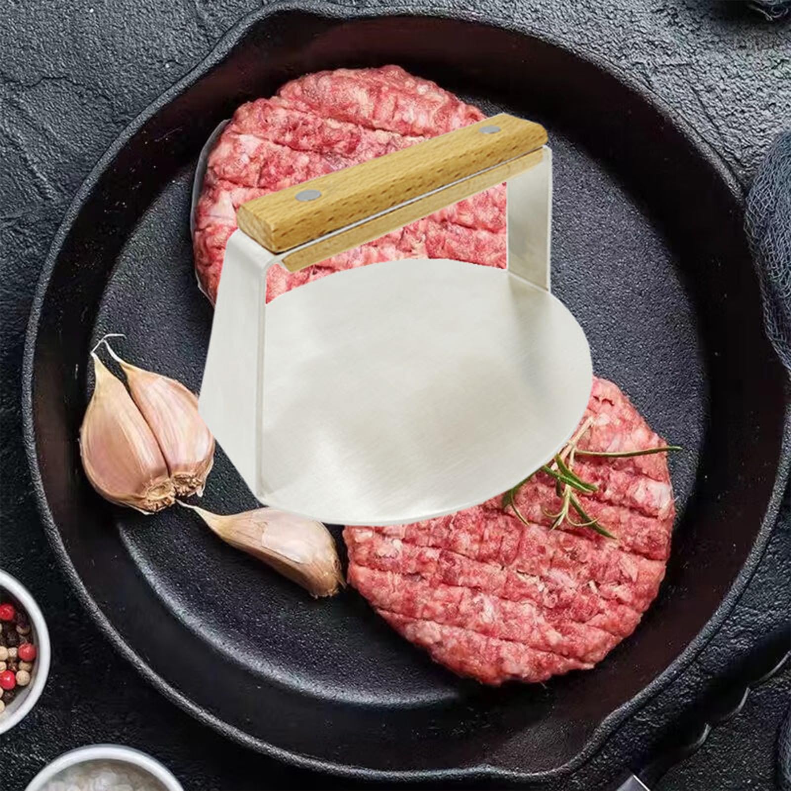 Pressa Per Hamburger In Acciaio Inox - Diametro 5.5 Pollici, Per Patty Croccanti, BBQ - Foto 8