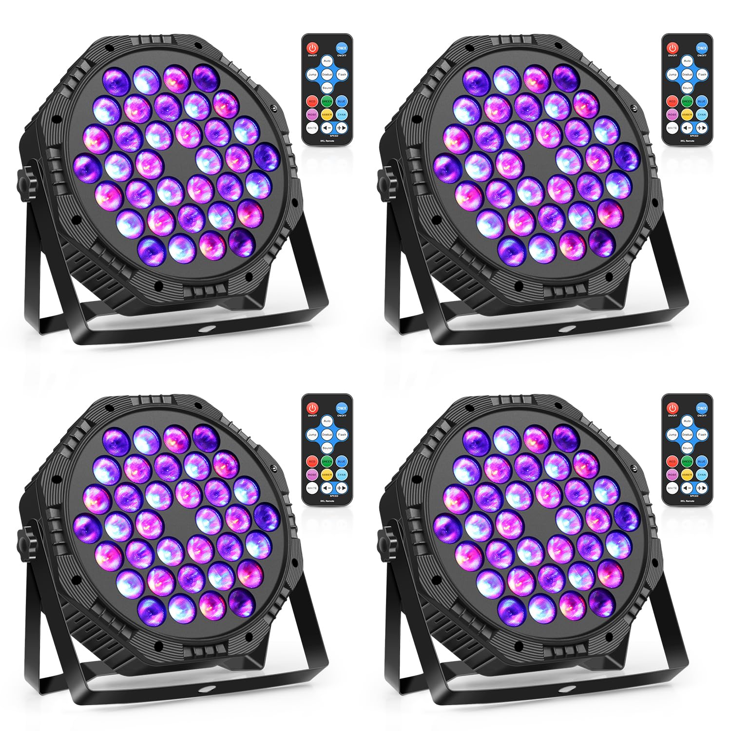 Par LED RGB 36 LED Luci da Palcoscenico e Discoteca con Telecomando e Attivato dal Suono per Feste Bar DJ Concerti Halloween Natale, 4 Pcs