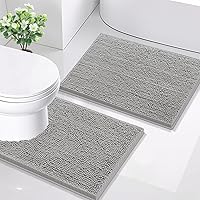 Vista 111 de Smiry - Juego de alfombras de baño de 2 piezas, suaves, absorbentes, de felpilla, lavables a máquina, antideslizantes, para bañera, ducha y piso Gris